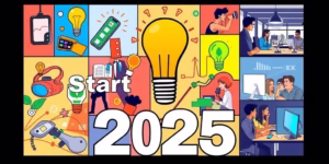 Collage of innovative startups and diverse entrepreneurs in action.