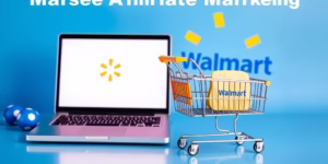 Laptop and shopping cart with Walmart branding.