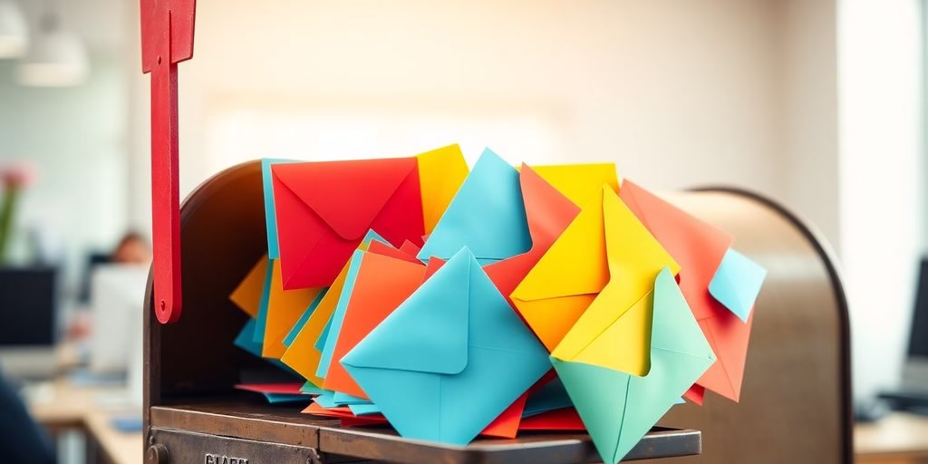Mailbox overflowing with emails, digital marketing success.