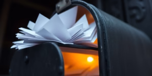 Mailbox overflowing with letters, surrounded by a glowing aura.