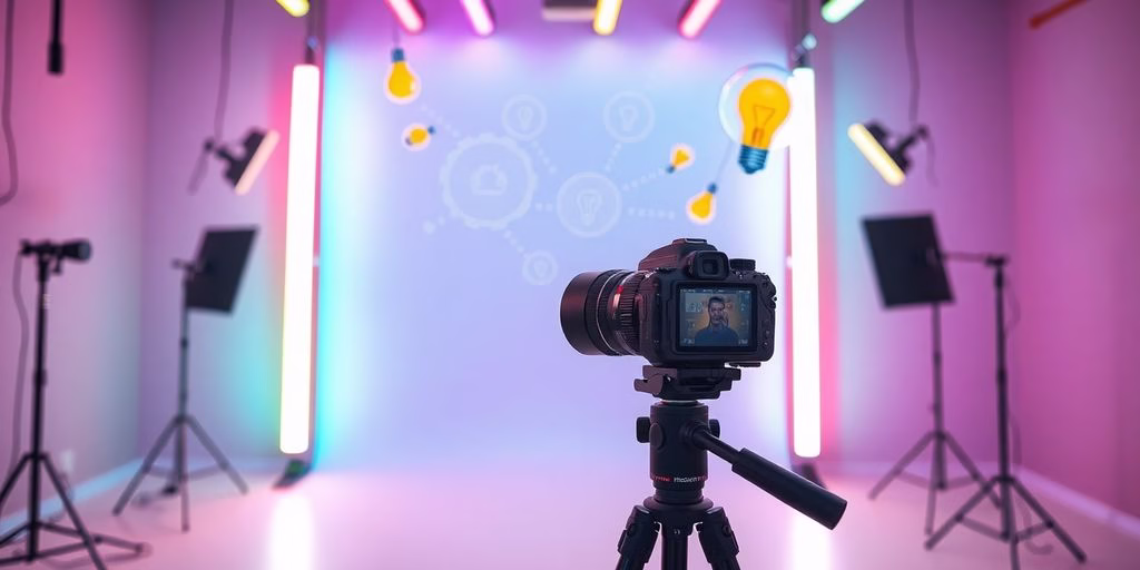 Bright tubes, camera, creative ideas, happy creator.