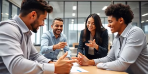 Diverse group collaborating on business startup.