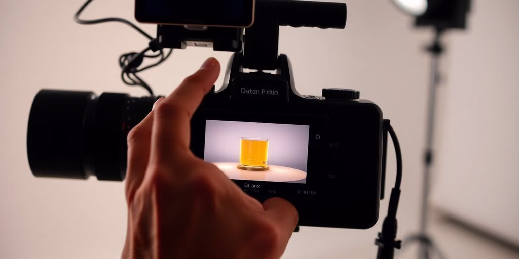 Entrepreneur filming product with professional camera setup.