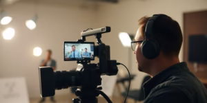 Person creating a business video for marketing.