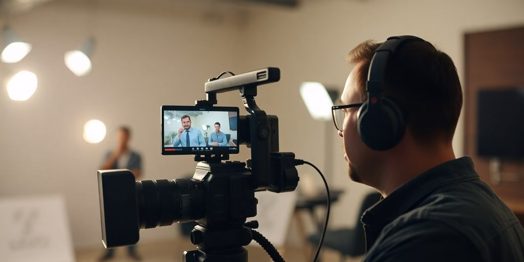 Person creating a business video for marketing.