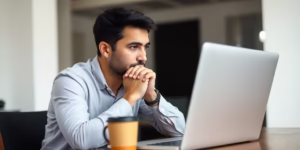 Small business owner considering marketing options.