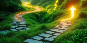 Path to golden coin symbolizing affiliate marketing arbitrage success.