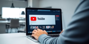Person creating a YouTube channel on a laptop.