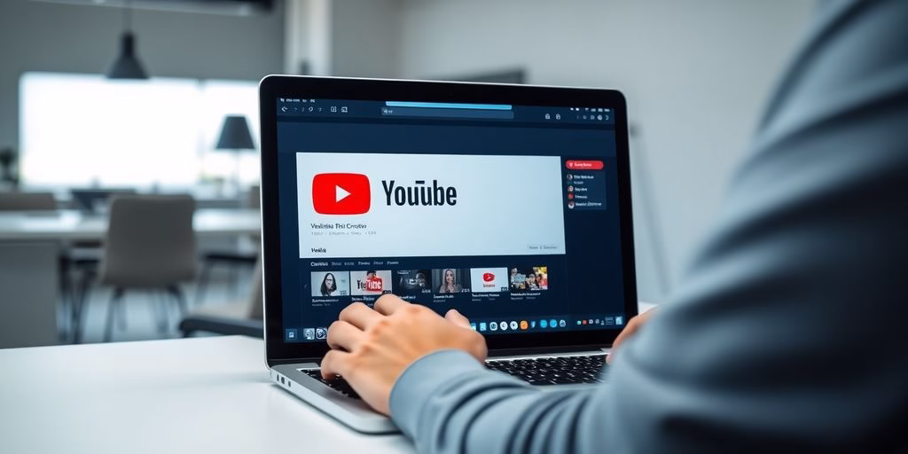 Person creating a YouTube channel on a laptop.