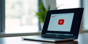YouTube logo on a laptop screen