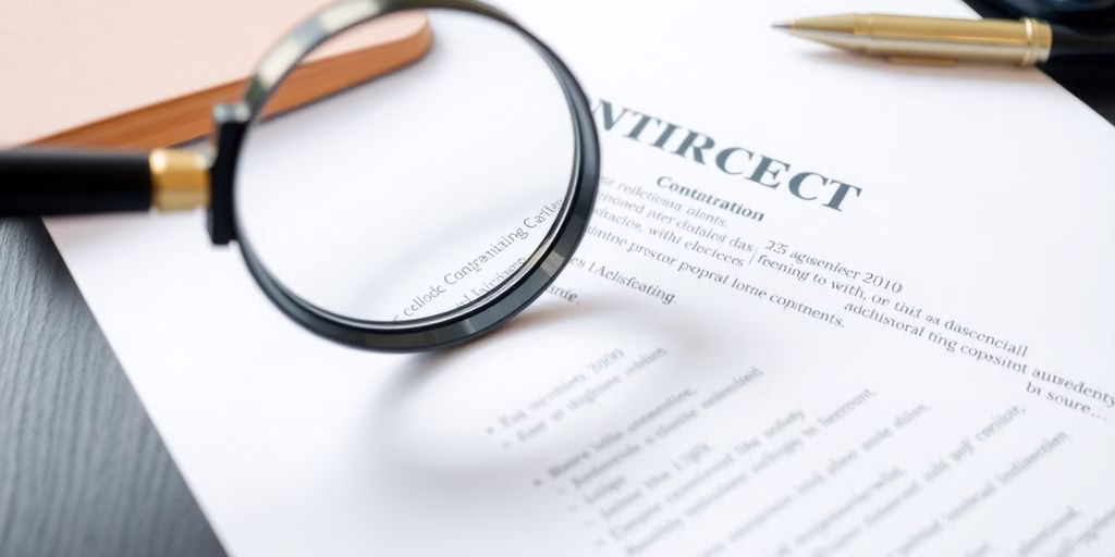 Contract document with a magnifying glass.