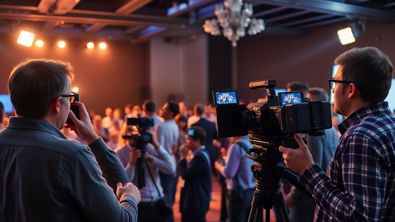 Corporate video production team filming event
