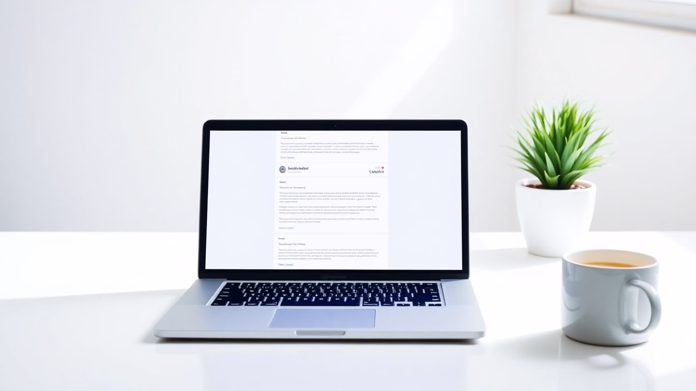 Laptop with email open on a desk.